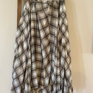WD.NY Plaid Maxi Skirt in Beige, Cream, and Gray